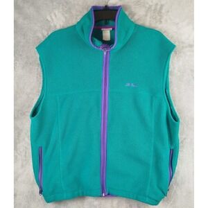 Vtg LL Bean Polartec Fleece Full Zip Vest Pockets Pile Logo Turquoise Womens XL